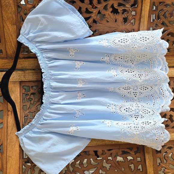 One Clothing Sky Blue Embroidered Blouse - Picture 4 of 5